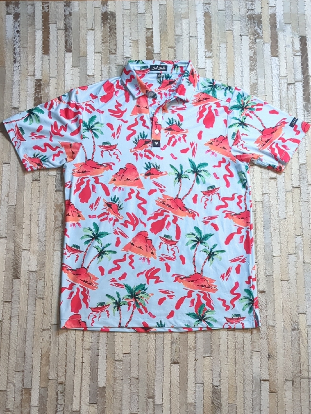 Bad Birdie Men's M Red Rocks Tropical Volcano Performance Golf Polo